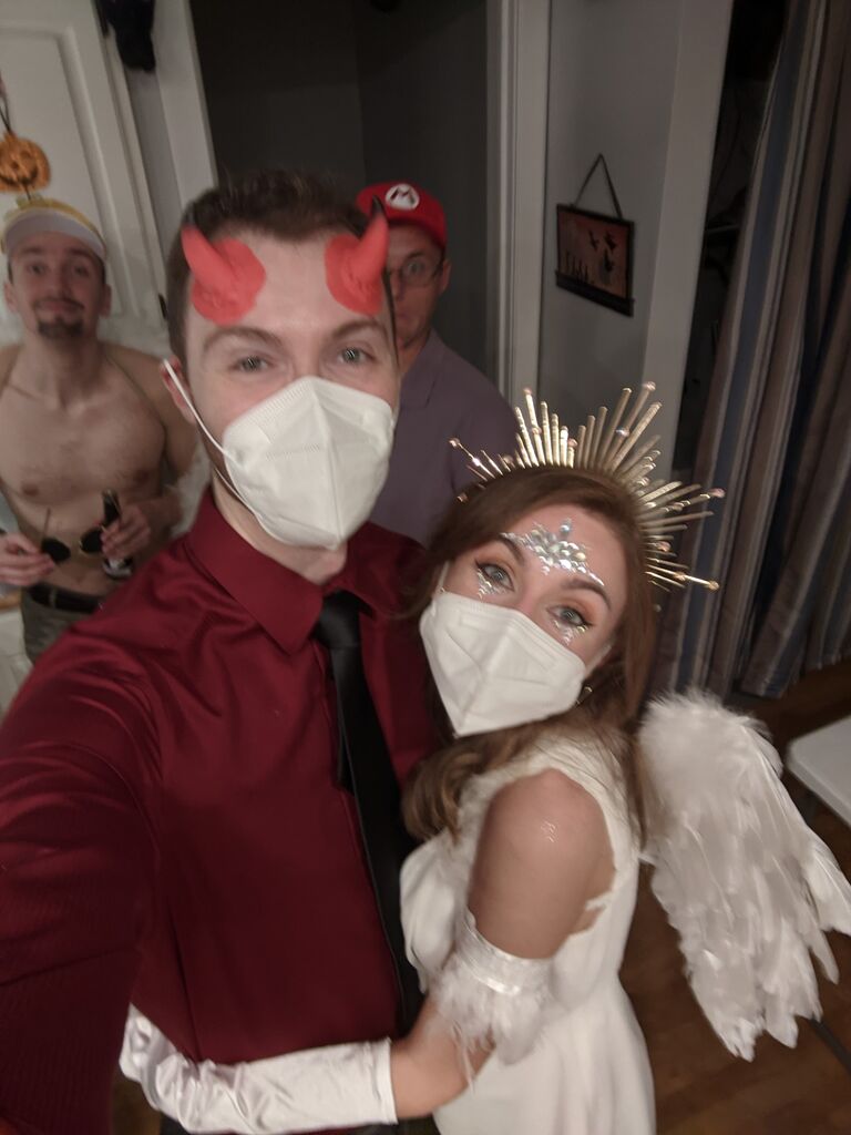 As the pandemic dragged on, people started to get restless and so everything we did had to be in masks.  Most of our weekends were spent together in Luke's apartment.  Most notably, we spent our first New Years alone in the apartment together.  We got dressed up in our finest New Years attire and tried to order take out.  We did not plan far enough in advance and ended up eating chicken wings in Luke's dining room on fine china.