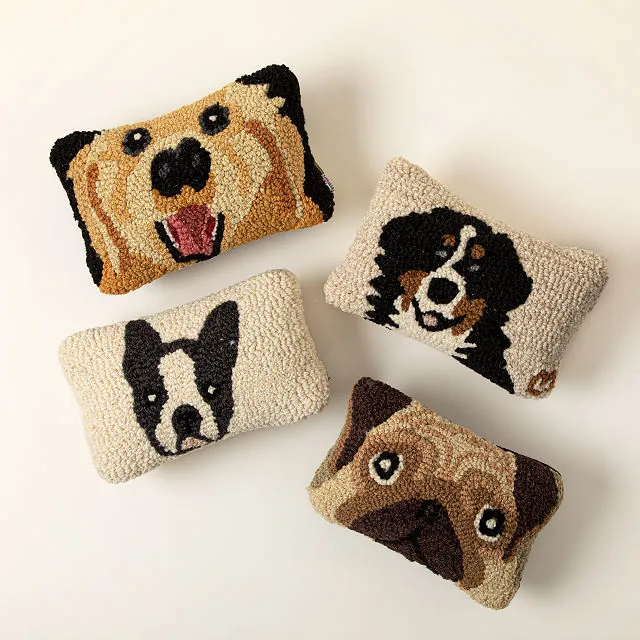 Dog print pillows wool anniversary gift