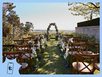 Potted plant aisle decor for outdoor ceremony