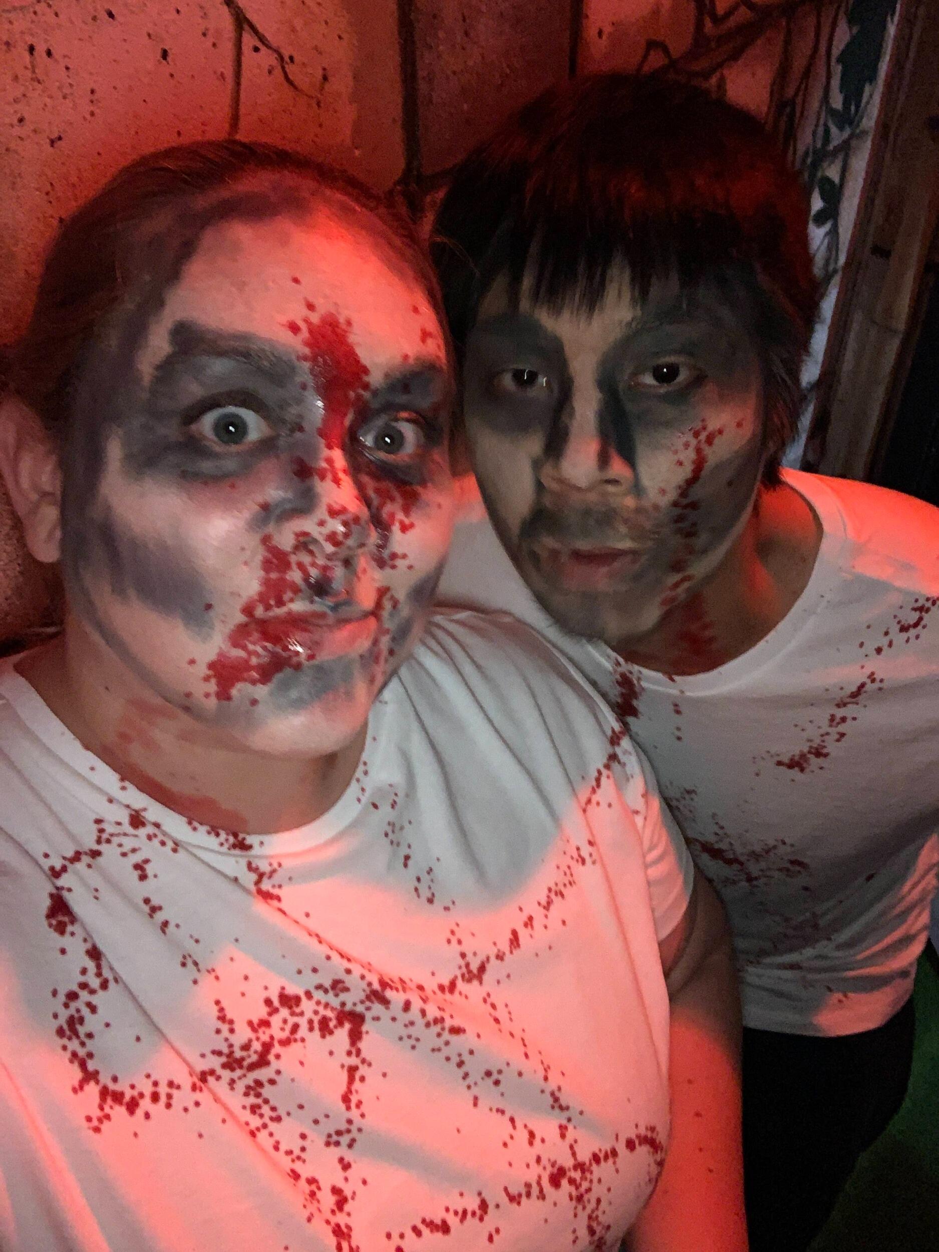 Working as zombie extras for the Jungle Gym MMA haunted house