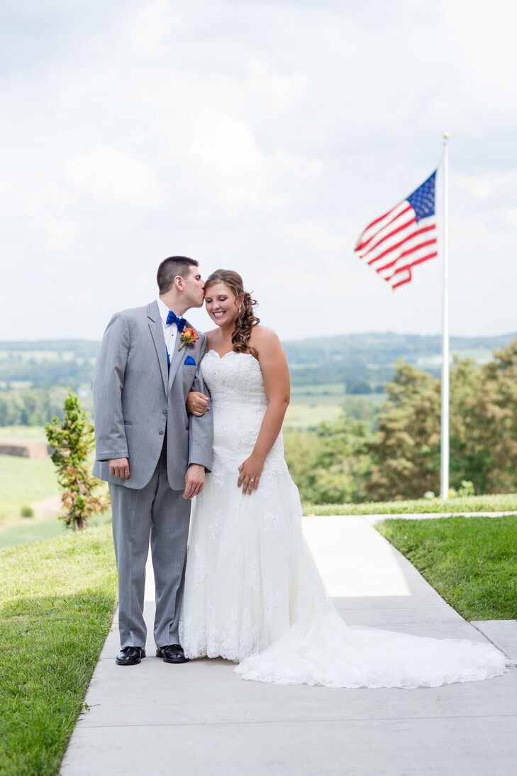 Bride And Groom With American Flag In Gettysburg Pennsylvania