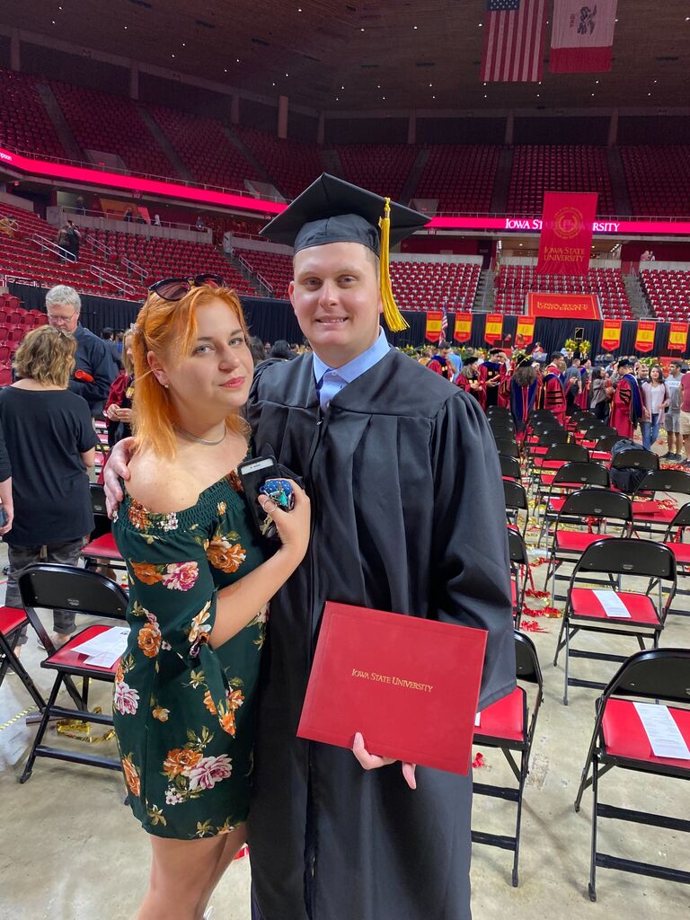 Here is Kyle's makeup graduation due to Covid. Iowa State University , Ames, Iowa.