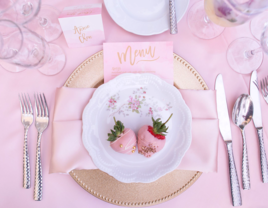 pink and gold wedding place settings