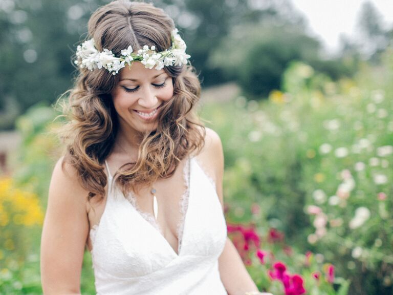 white flower crown wedding