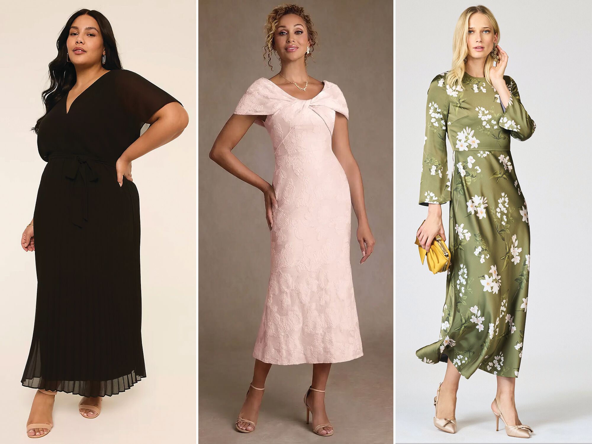 Collage of three mother of the bride rehearsal dinner dresses