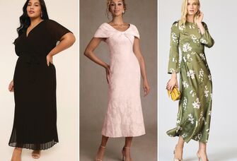 Collage of three mother of the bride rehearsal dinner dresses
