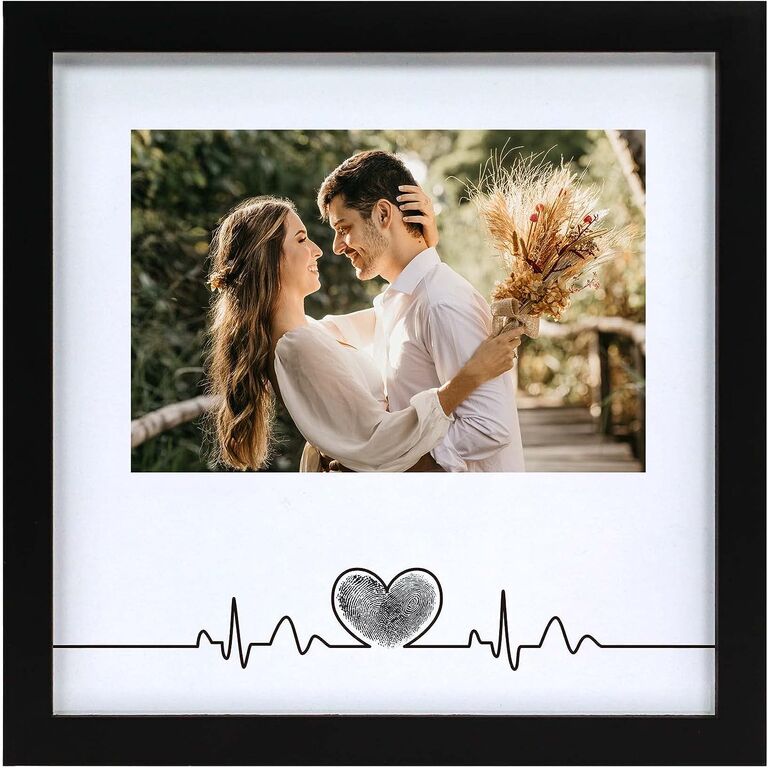 Heart thumbprint engagement photo frame