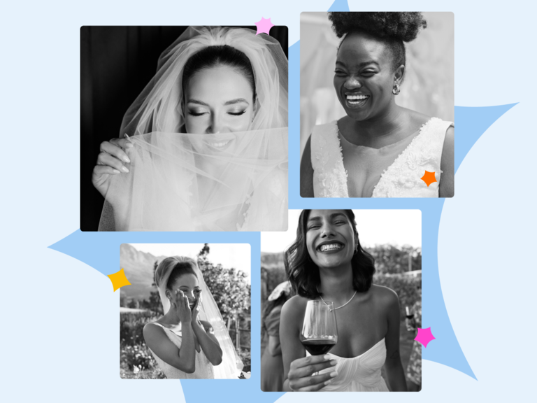 collage of smiling brides
