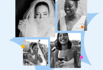 collage of smiling brides
