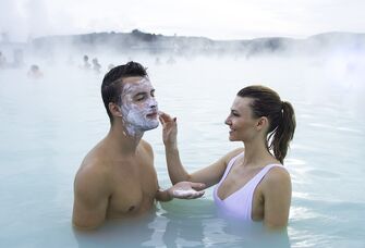 Couple at the blue lagoon in Iceland