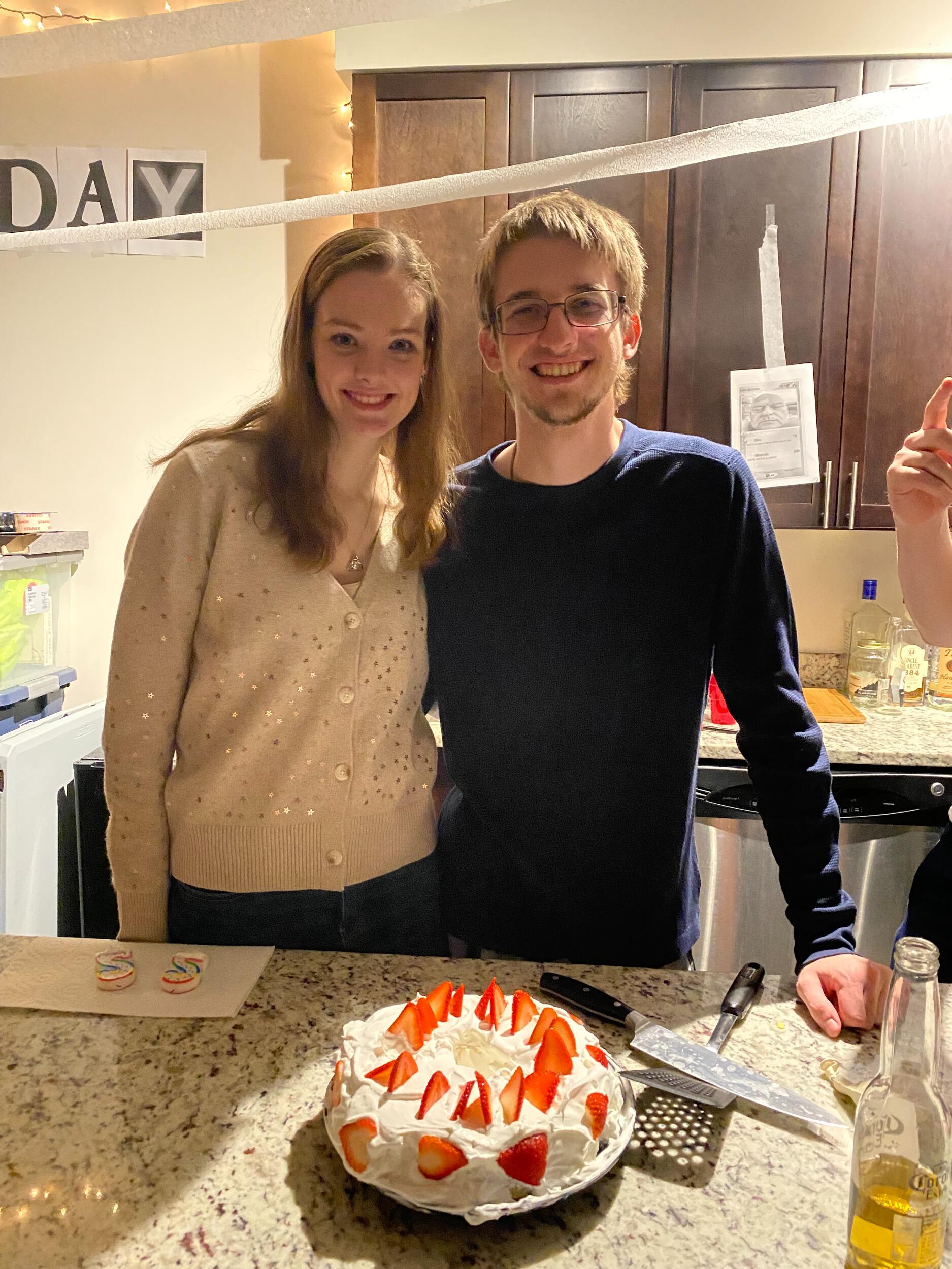 Meghan threw a surprise party for Johnathan for his 22nd birthday. She also baked his favorite cake (angel food cake) with the help of one of their friends 