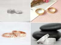 Collage of four matching promise ring sets for couples