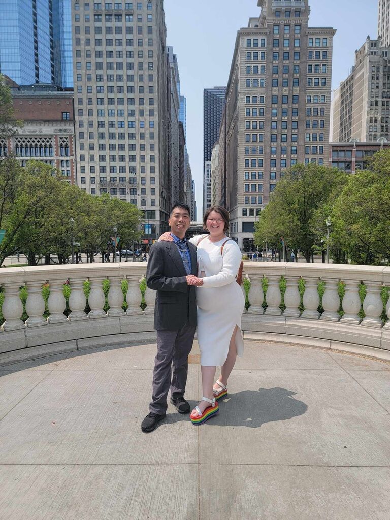 Walking around Millennium Park in  Downtown Chicago.