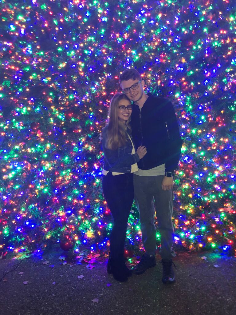 Matt flew to Pittsburgh from California (he was visiting with friends at the time) to see Katie. We went on our first date to the National Aviary, Kennywood's Holiday Lights (pictured here), & Olive Garden. This is our anniversary!