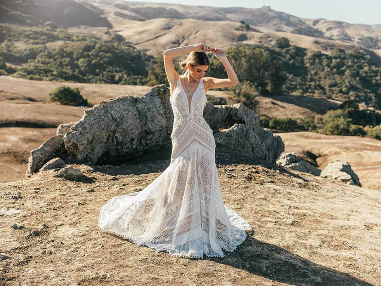 Lace wedding dress with halter neckline - Essense of Australia