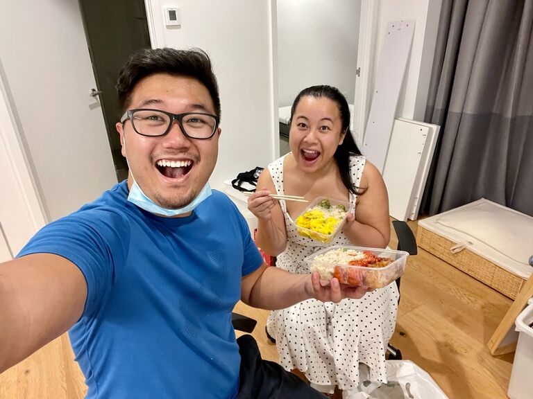 Our first place together!
Day 1 of moving in, and eating takeaway from Amae's parent's shop