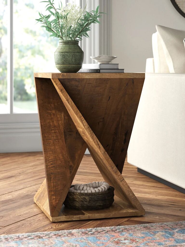 Rustic wooden lamp table biophilic design idea