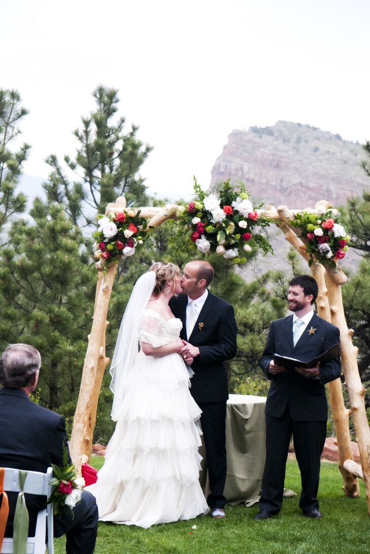 Ivory Coral And Green Decorated Wedding Arbor