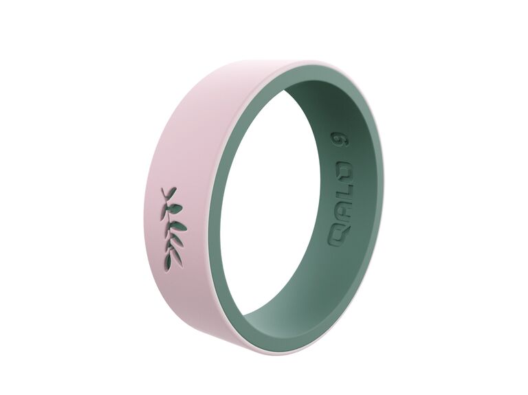 Light pink and sage green pretty silicone ring with ivy branch design