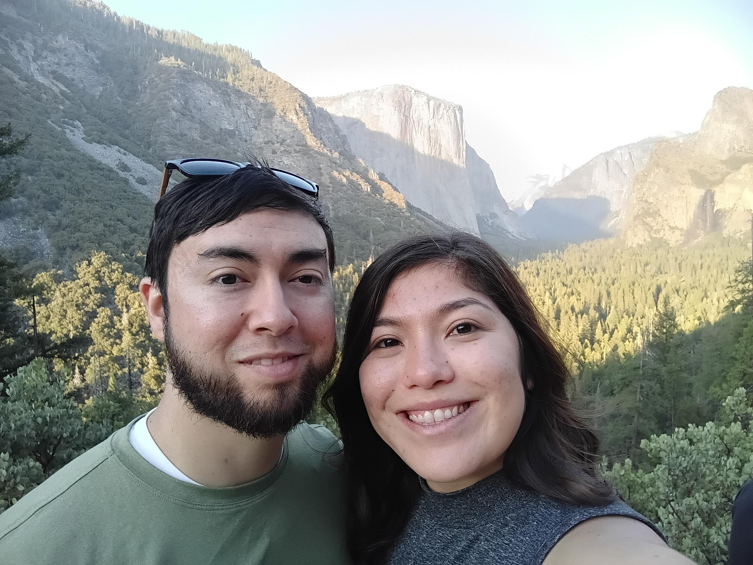 At Tunnel View in Yosemite! The picture doesn't do it any justice. The view was so beautiful that it didn't feel real. 