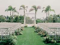 outdoor wedding ceremony with alternative arch made from soccer net