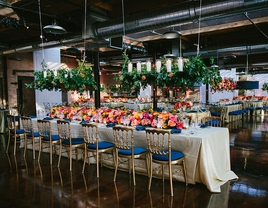 white and blue natural wedding reception