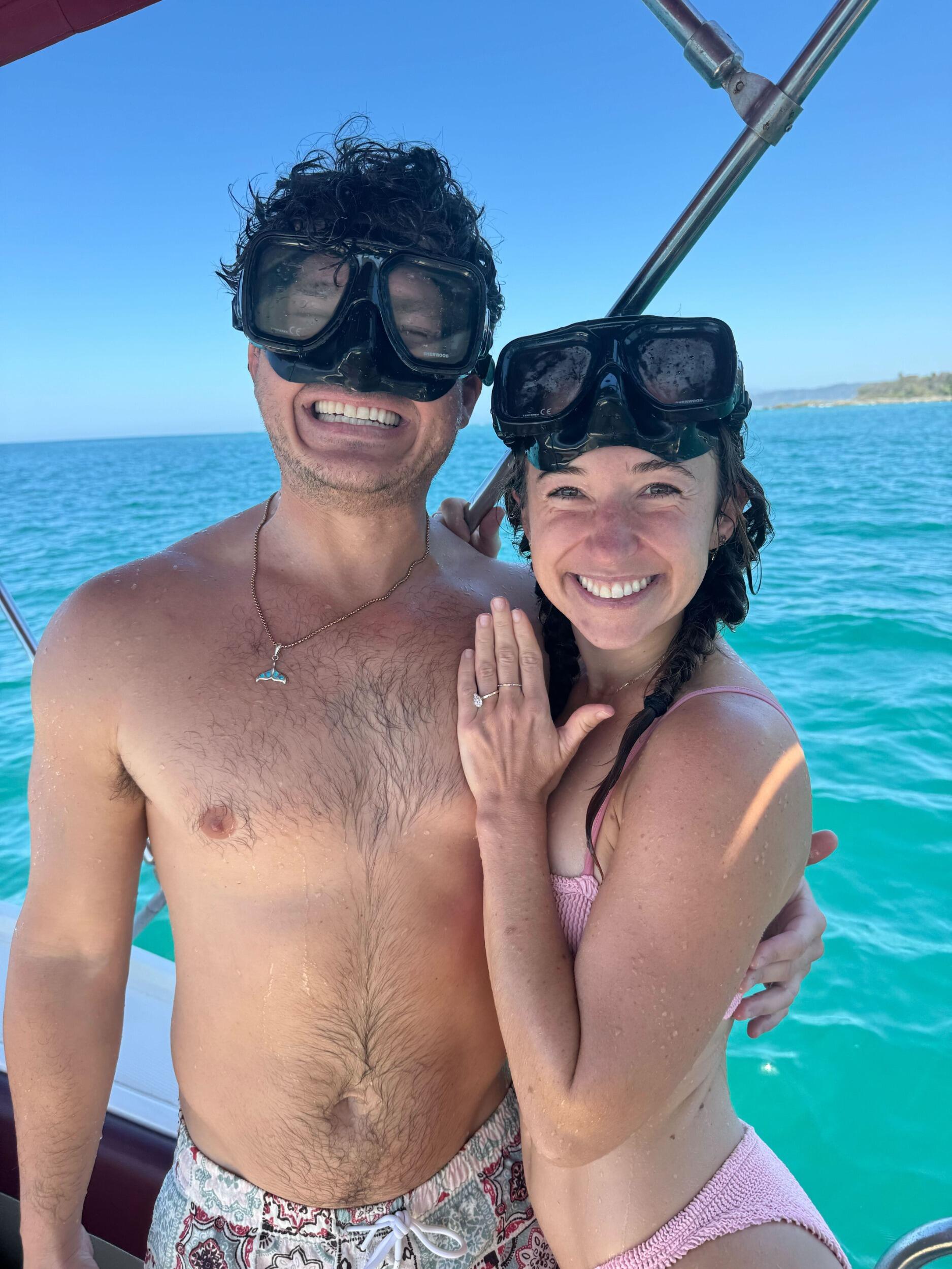 Full circle moment: Ben proposed to Coco after a scuba dive in Costa Rica—on a boat, mid-ocean, taking a mildly risky chance with the ring. The day ended the way we like best. A stay in a private villa with a poolside dinner prepared by the chef, featuring all our favorite things: fresh seafood, good meat, and strong cocktails.