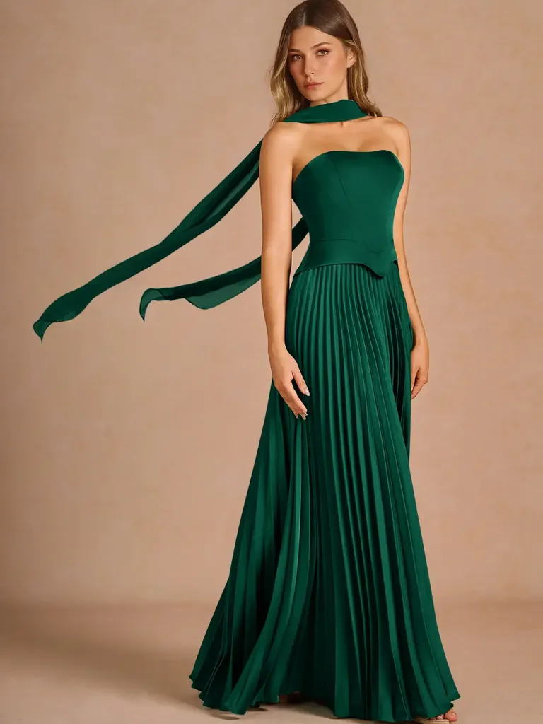 Emerald green winter wedding guest dress with scarf from Azazie
