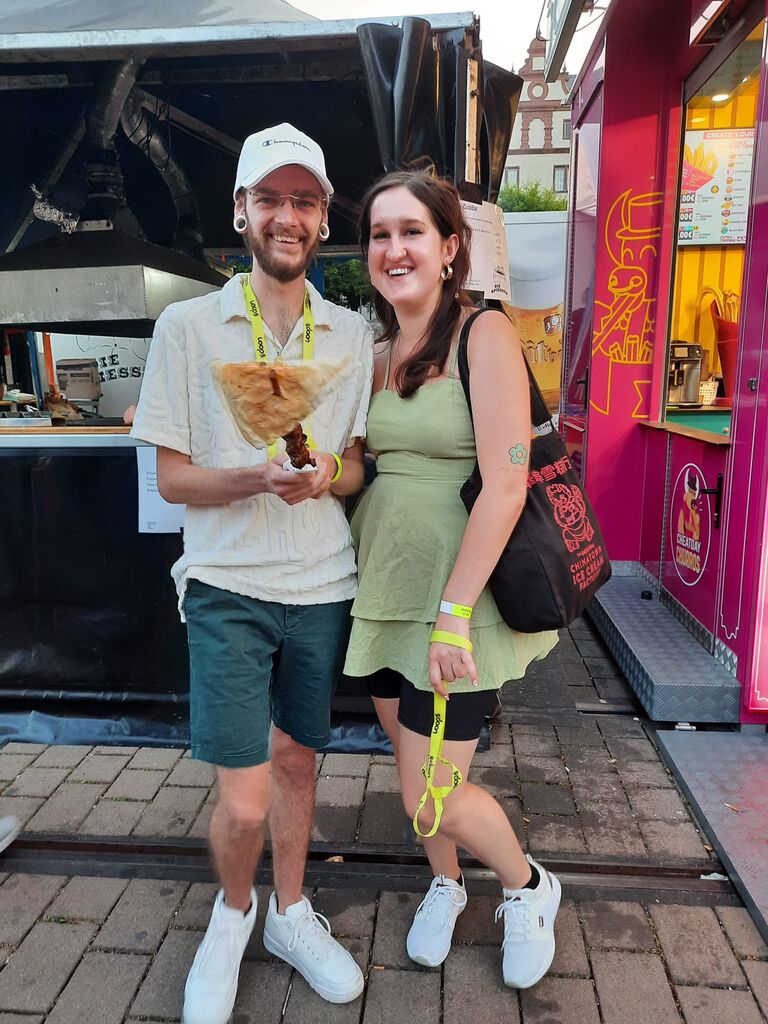 Our first German festival together. Michael still raves about this meat on a stick.
