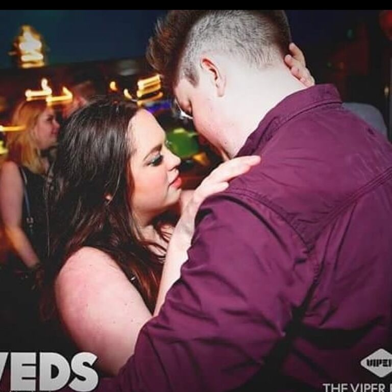 Our first snog, caught on kiss cam at our local student night at the Viper Rooms. How romantic. 