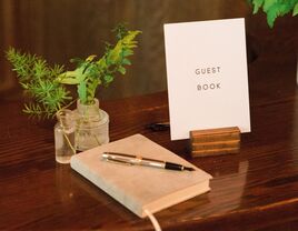 Wedding guest book at reception.