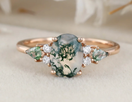 Oval Cut Moss Agate Engagement Ring