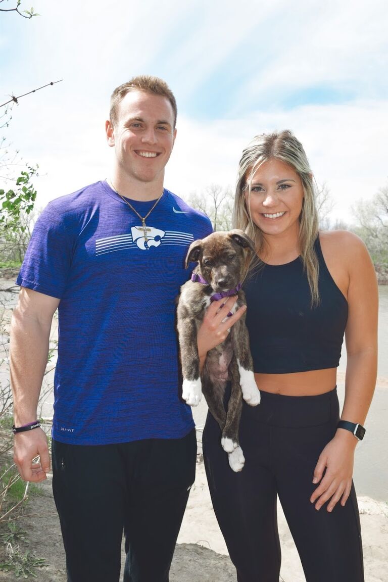 During COVID, Harry was doing a workout in his apartment when he looked outside and saw a couple of pitbull puppies that were being fostered by his neighbor. Presley & Harry then decided to adopt their first pup together, Laney! 