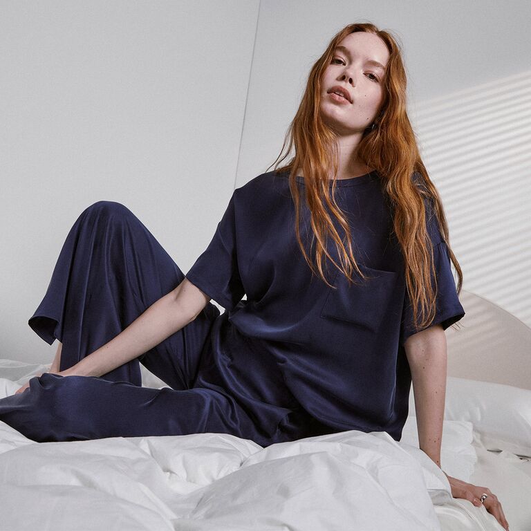 Luxury silk pajamas by Lunya. 