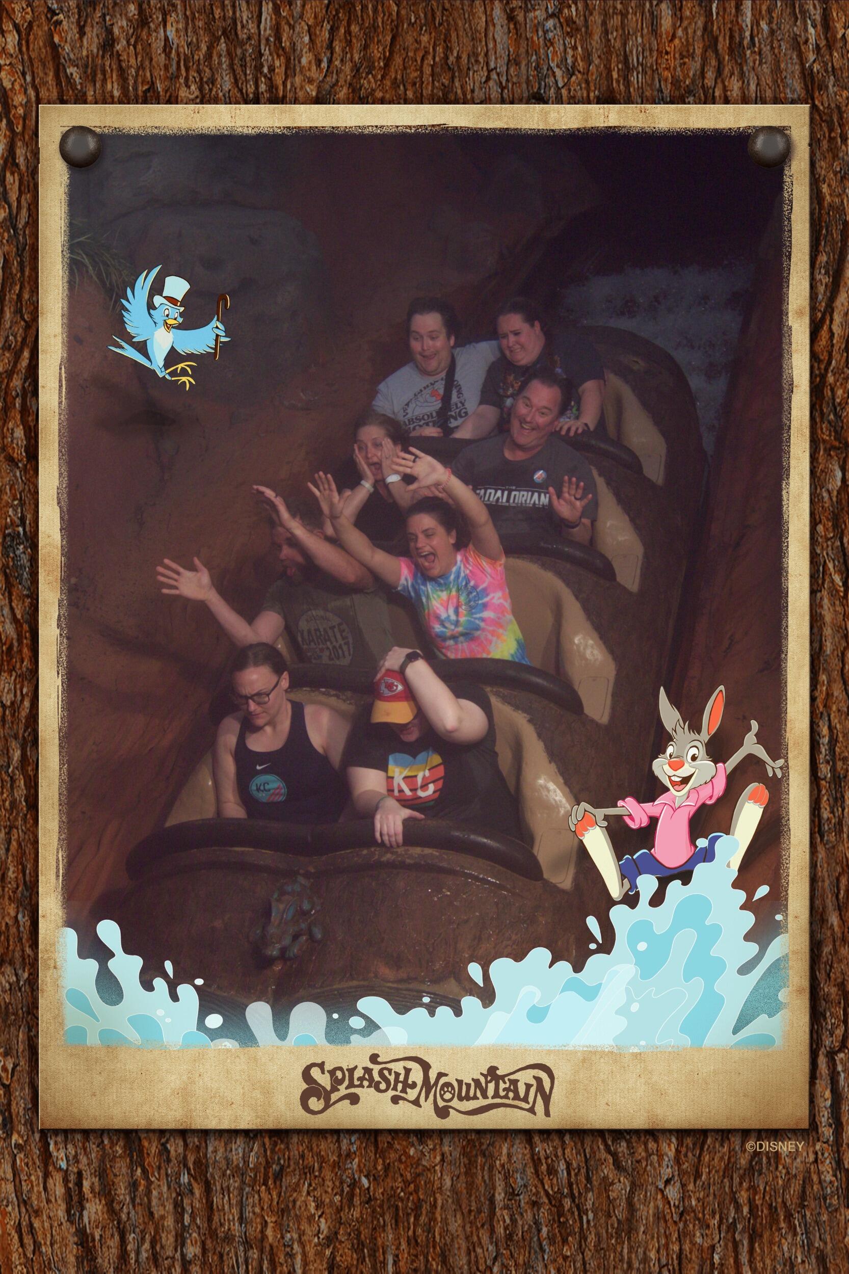Sarah got to ride Splash Mountain for the first and last time before it closed. She was pretty scared since the ride stopped on one of the ride lifts.