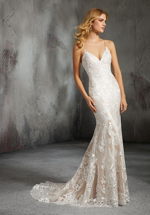 spaghetti strap sheath wedding dress