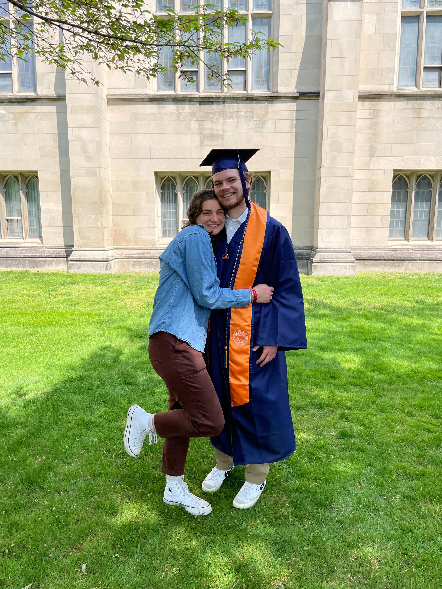 Ellie supports Eric as he graduates from Hope College. He is excited to be done with school, and will soon find a job in Holland for his upcoming gap year.