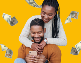 Couple using budgeting app to track finances together