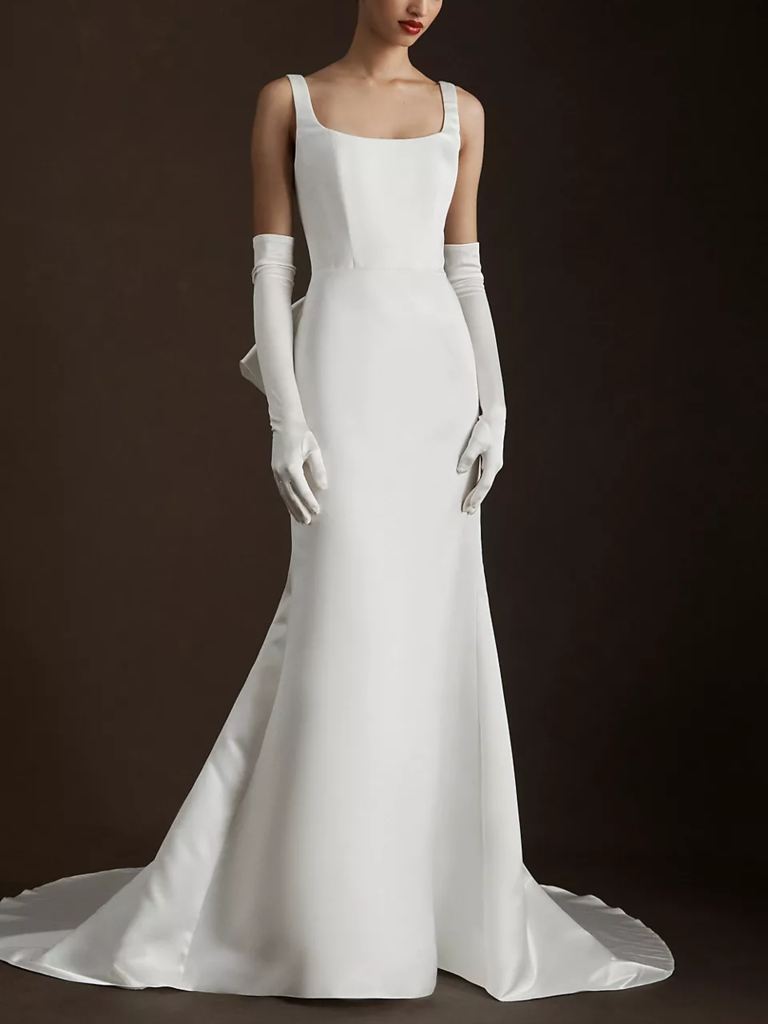 White Satin Maxi Dress - Square Neck Dress - Satin Bridal Dress