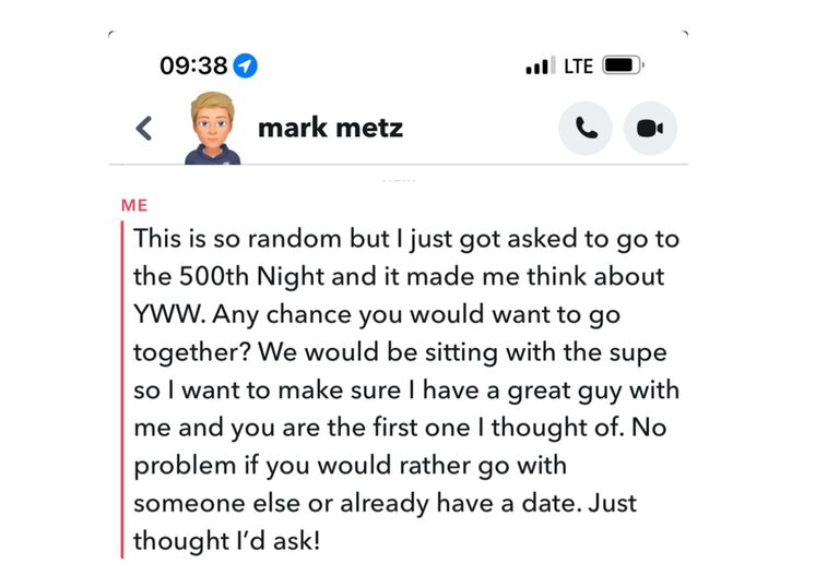 Katherine "shoots her shot" by asking Mark to Yearling Winter Weekend, a banquet for the yearlings (sophomores) in February. As the Vice President of her class, she would be sitting at the superintendent's table for the dinner and used the excuse that she "needed a great guy to sit with" to ask Mark. He said yes!