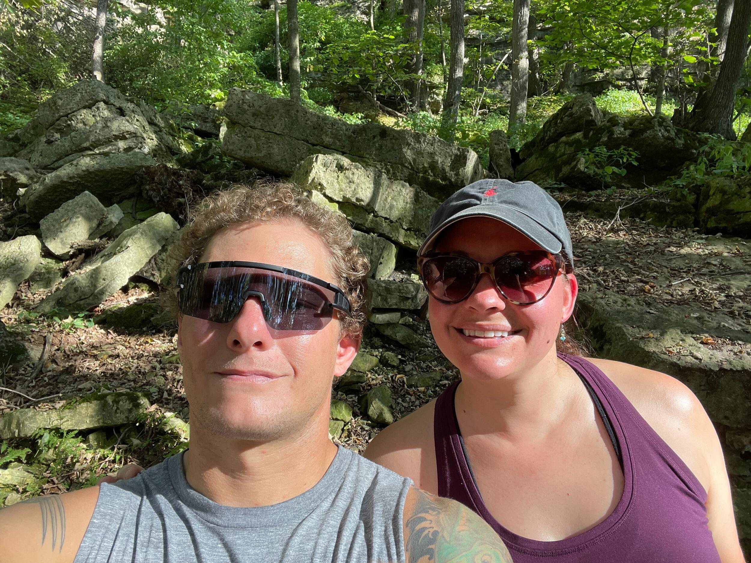 As time went on, we realized we both love to stay active, and taking walks in the nearby park, going for hikes, playing yard games, and participating in events like the Fox Cities Half Marathon (Justin participated, supported by Jessica) became common occurrences. Here we are at High Cliff State Park where we enjoyed a picnic after our day hike! 