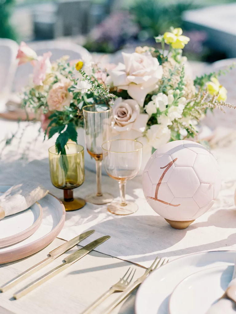 Table numbers personalized on soccer balls