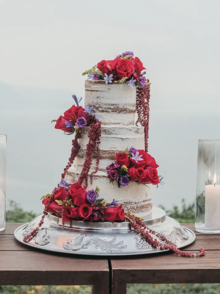 Rustic Semi-Naked Cake with Colorful Cake Flowers
