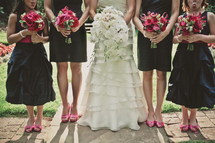 navy and pink bridesmaid dresses