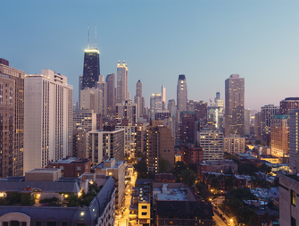 Chicago skyline at night, romantic getaways in Illinois