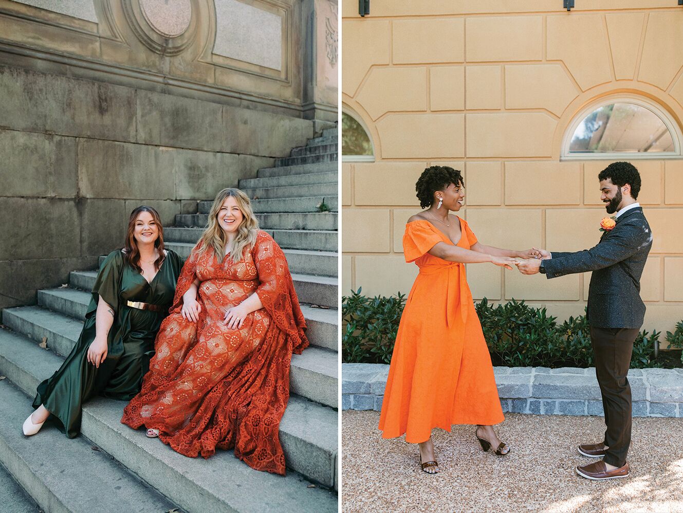 Brides wearing colorful wedding dresses