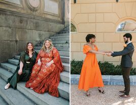 Brides wearing colorful wedding dresses