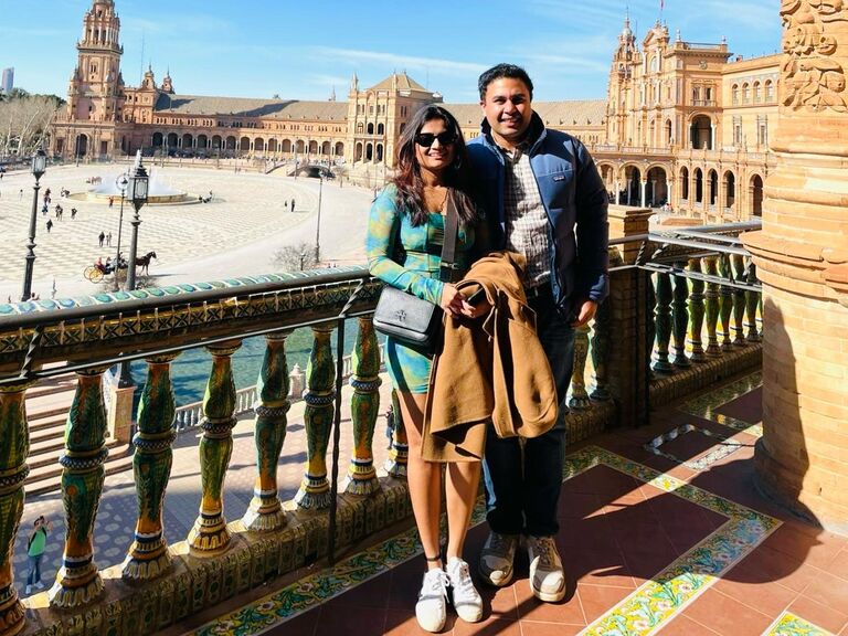 Our first photo together during our trip to Seville in Spain where we both decided to spend a weekend to know each other... 
Just before this photo was taken when we entered the Plaza, the violinist was playing "A thousand years by Christina Perri" - Was that a sign ? 