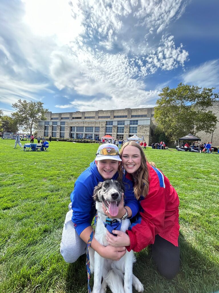 Madeline, Evan, and French Fry at Friday at the Phog at Allen Fieldhouse, kicking off the KU basketball season!