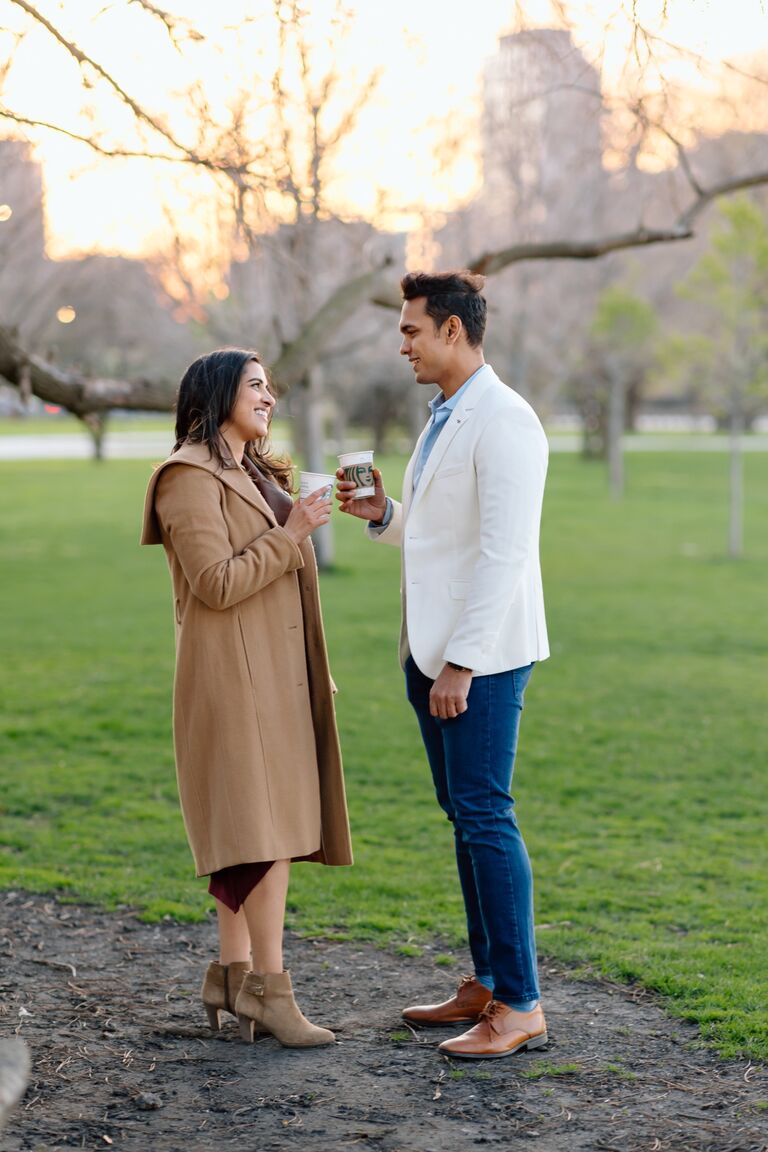 Then it was time for their first date. They shared laughs and good conversation over a cup of coffee.